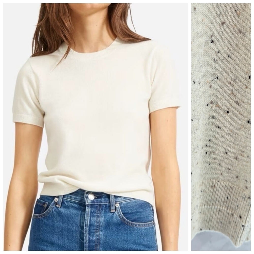 Everlane Shirt Womens Cashmere Beige Cream Speckled Crew Tee Longline